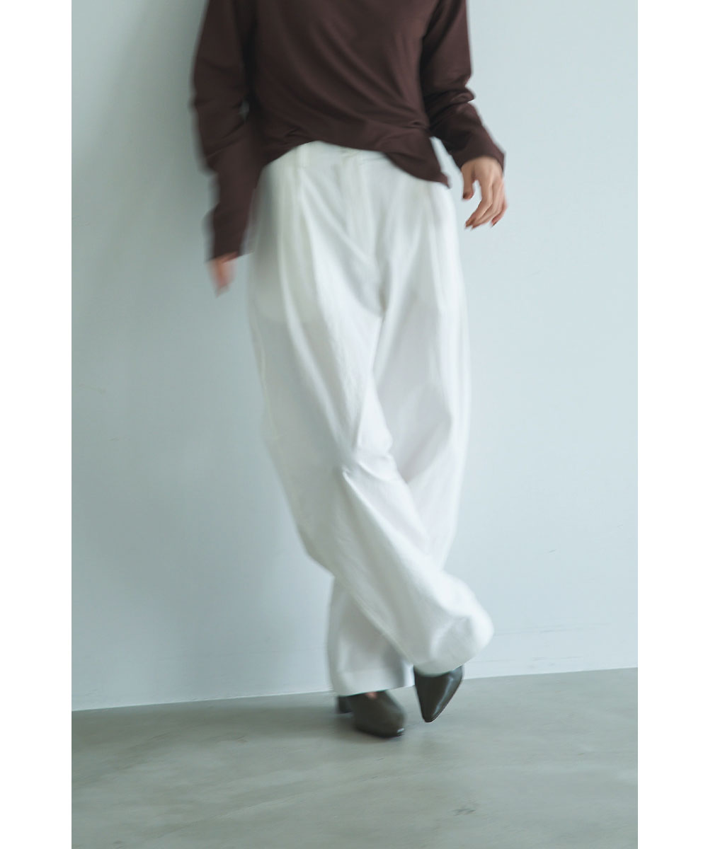 COTTON NYLON TUCK WIDE PANTS