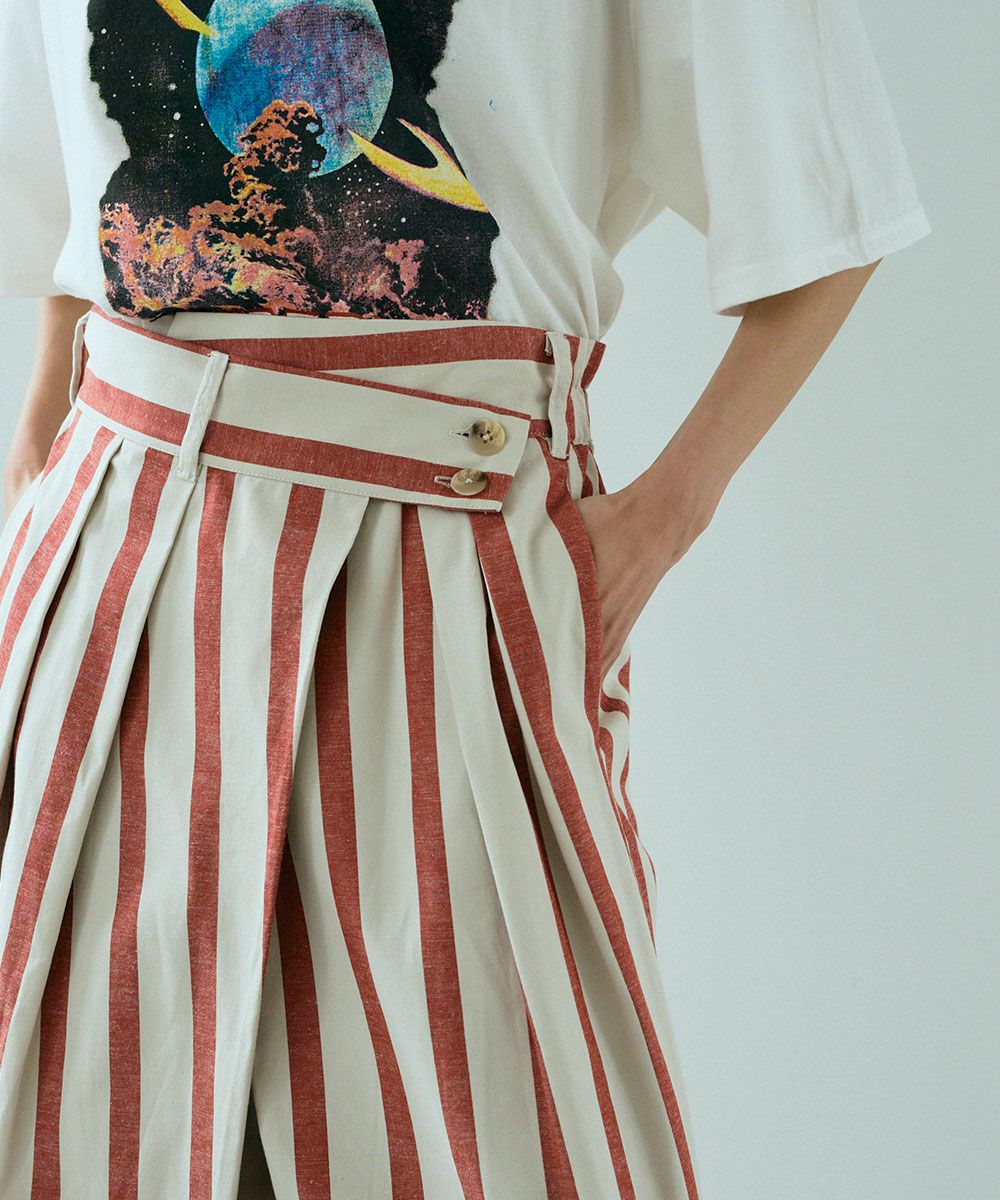 [Rokusyo]WIDE STRIPE WRAP PANTS[本店限定]