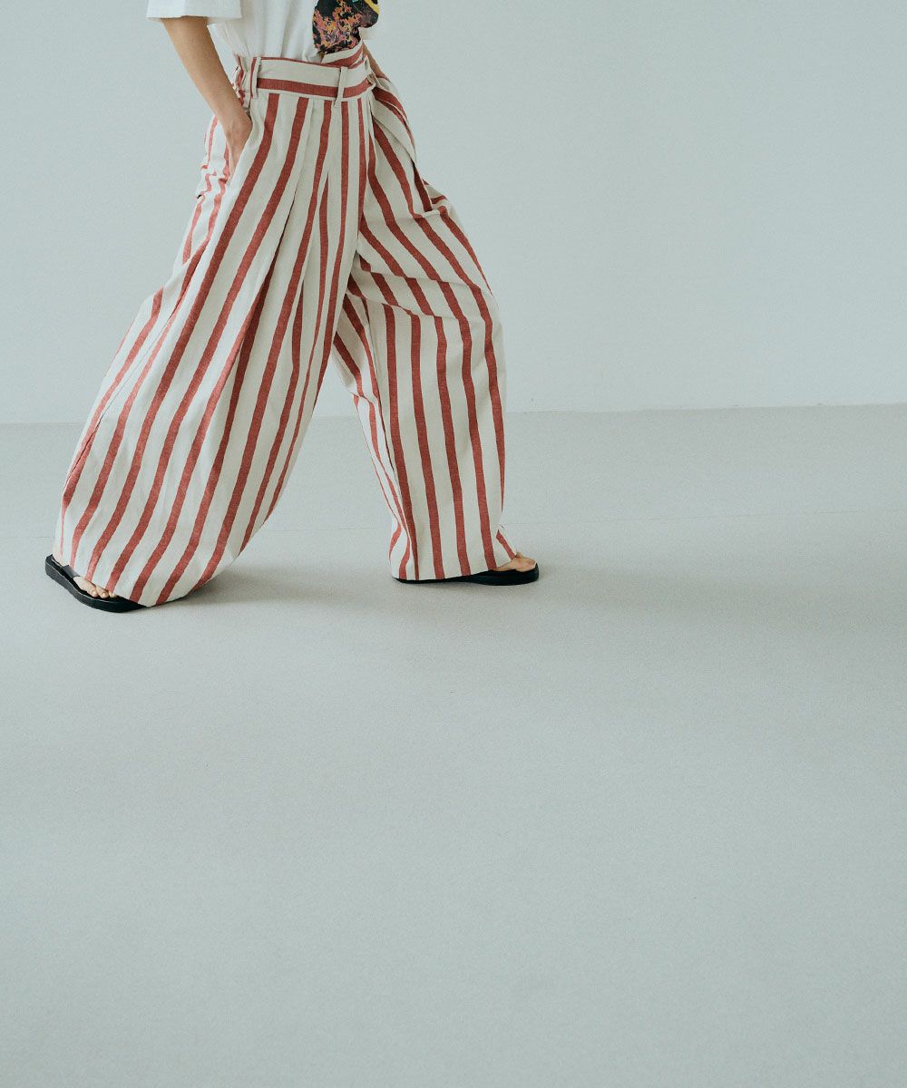 [Rokusyo]WIDE STRIPE WRAP PANTS[本店限定]