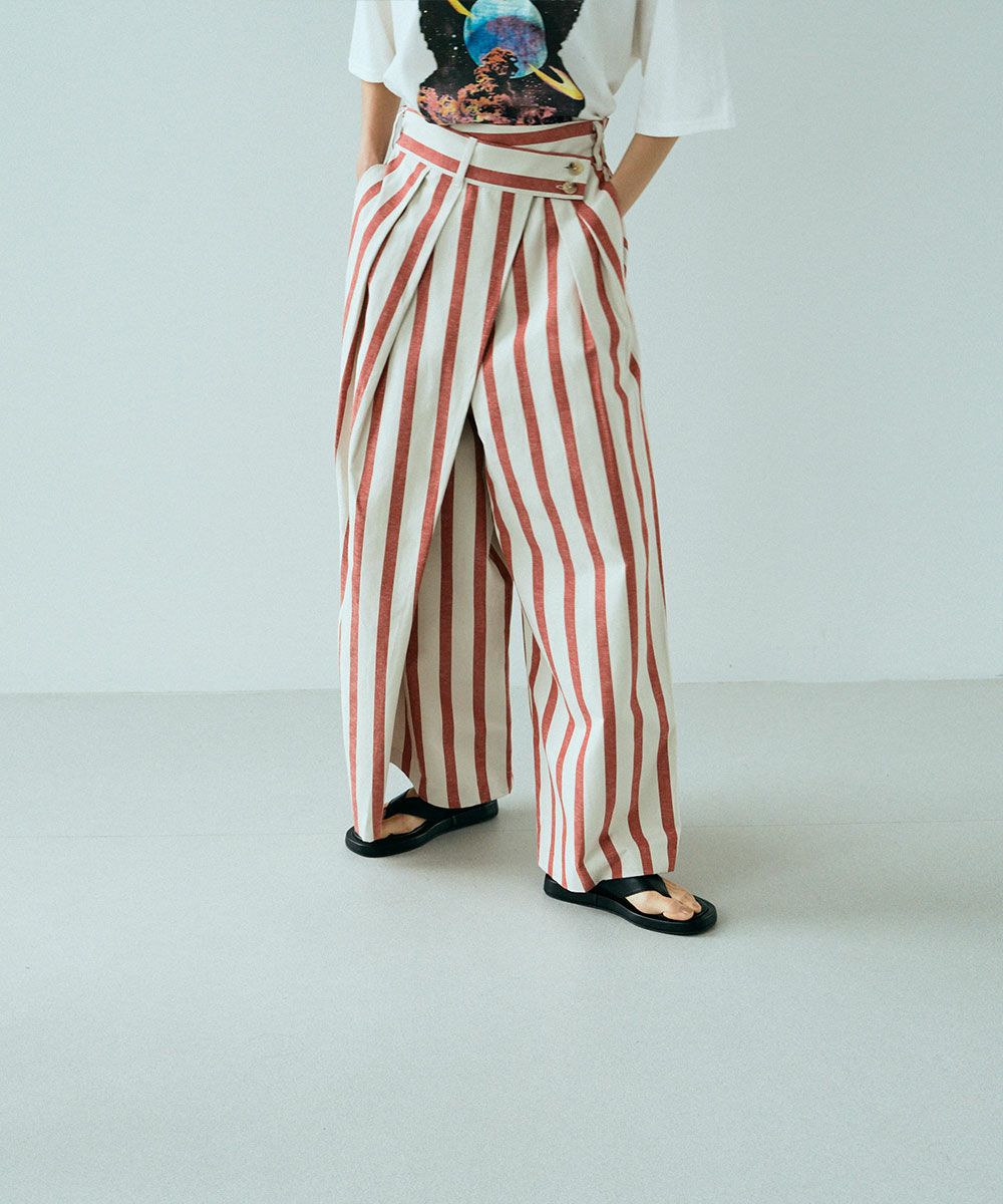 [Rokusyo]WIDE STRIPE WRAP PANTS[本店限定]