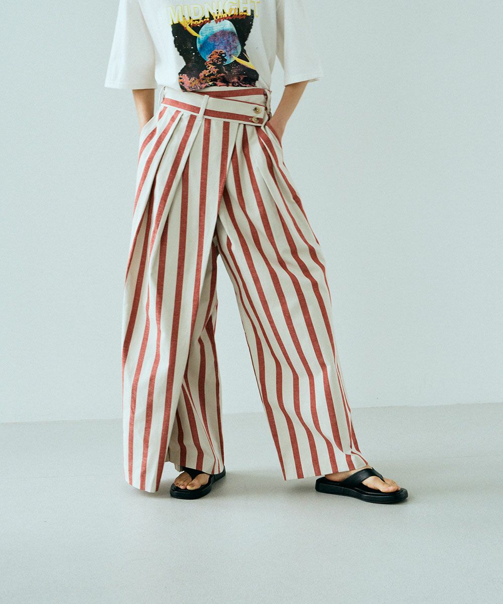 [Rokusyo]WIDE STRIPE WRAP PANTS[本店限定]