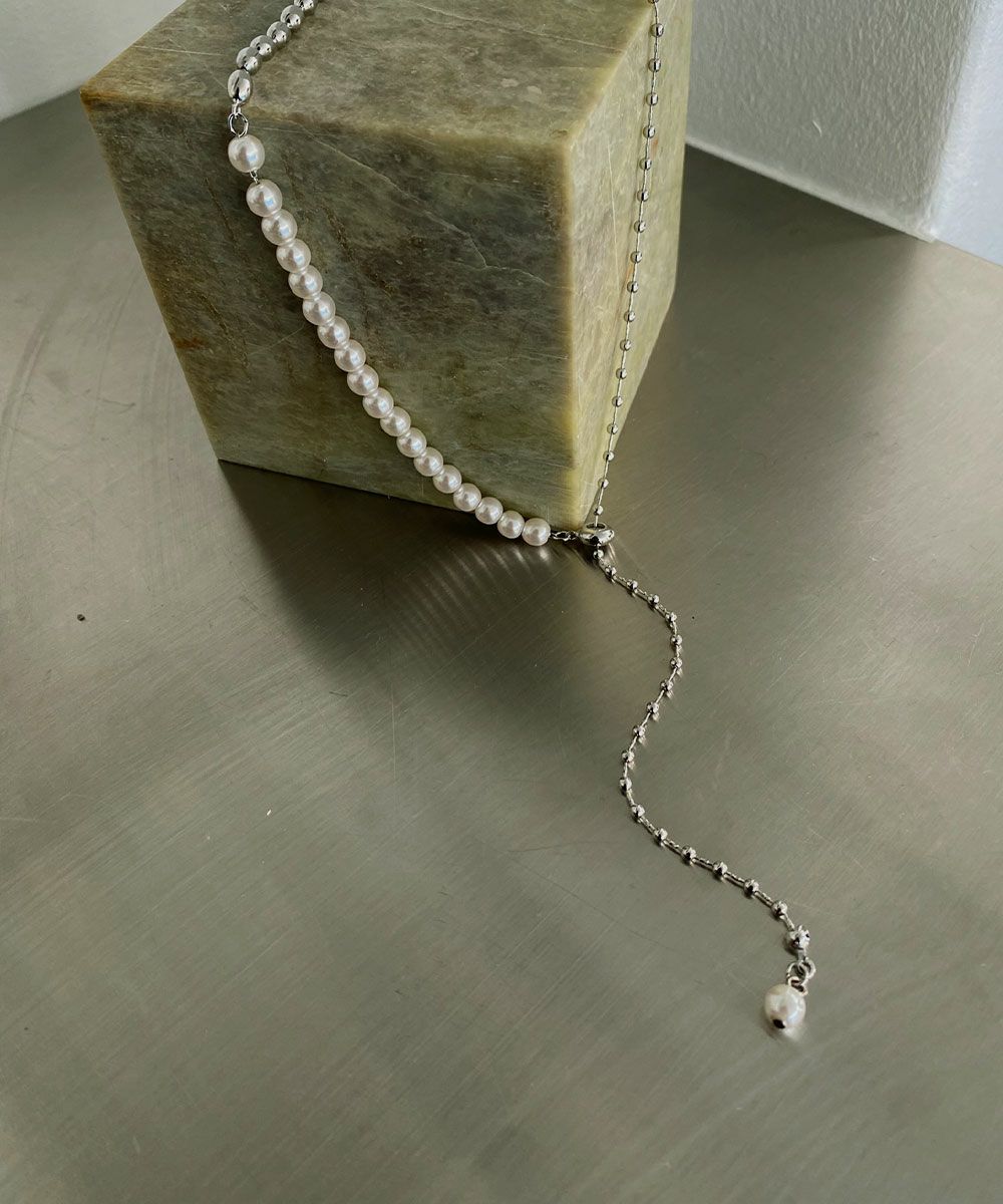 PEARL & BALL CHAIN SLIDER NECKLACE