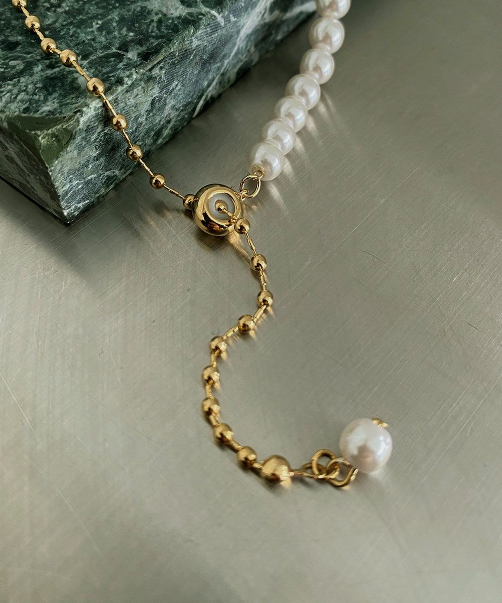 PEARL & BALL CHAIN SLIDER NECKLACE