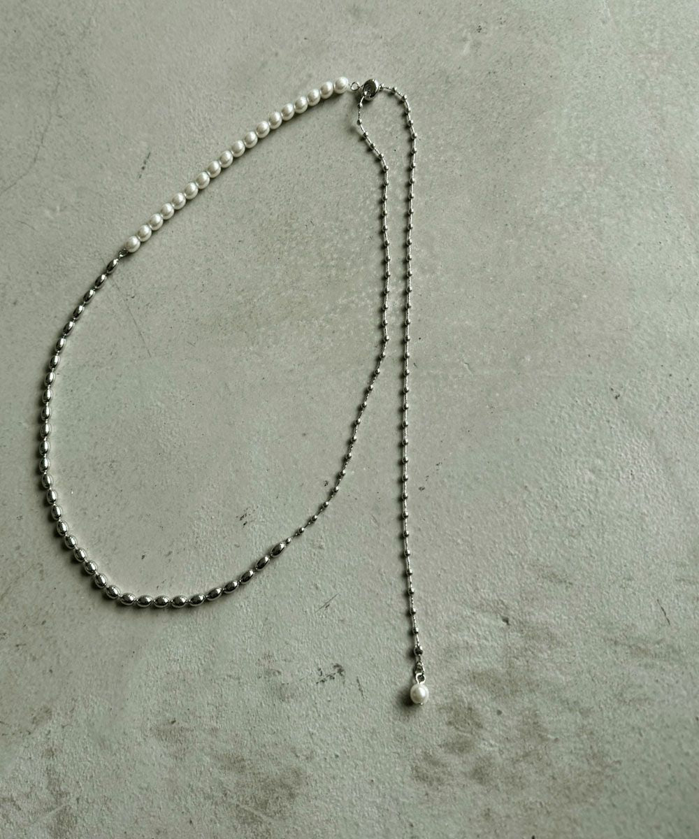 PEARL & BALL CHAIN SLIDER NECKLACE