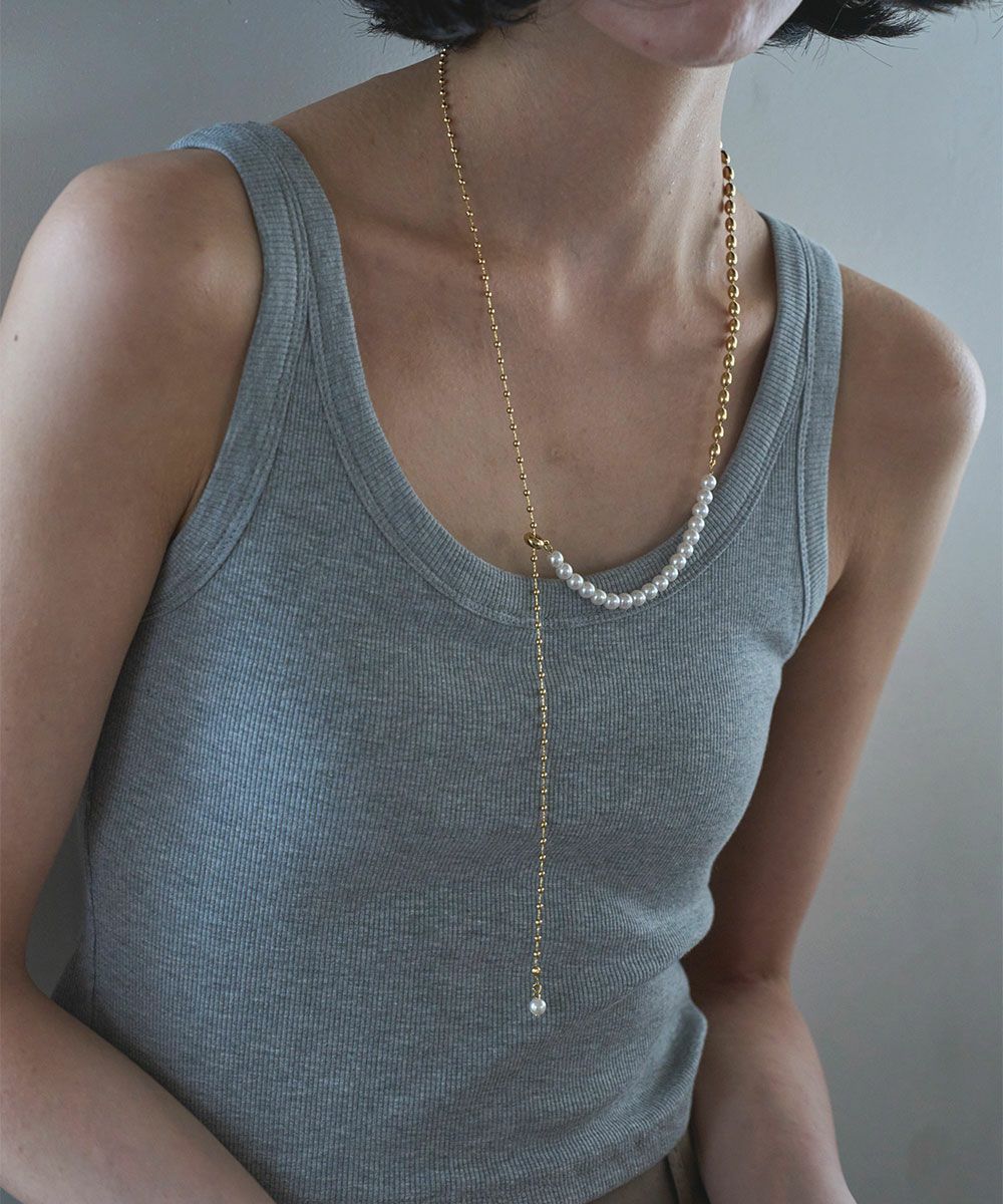 PEARL & BALL CHAIN SLIDER NECKLACE