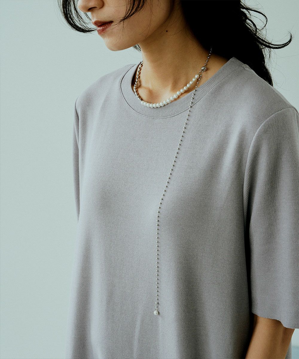 PEARL & BALL CHAIN SLIDER NECKLACE