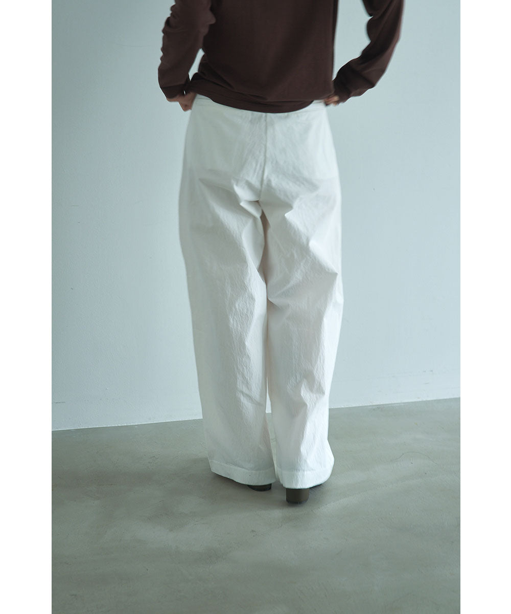 パンツ meer. TUCK WIDE NYLON PANTS /WHT COTTON NYLON TUCK WIDE PANTS
